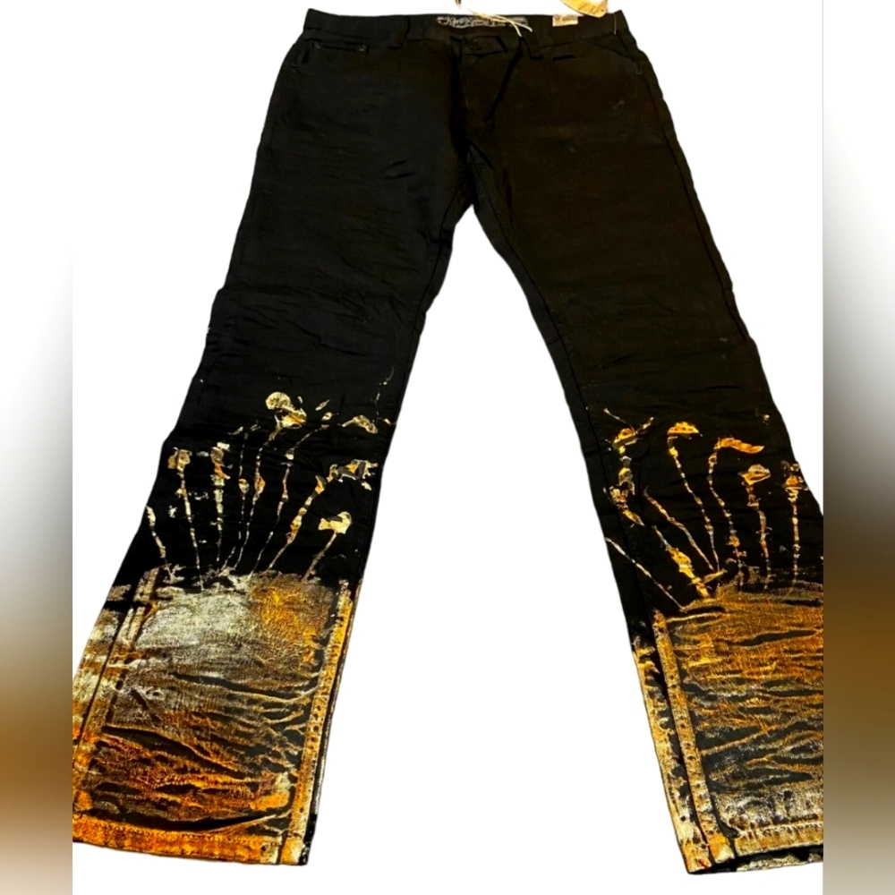 Rare Heritage America Black jeans Golden Splatter 32w 33L